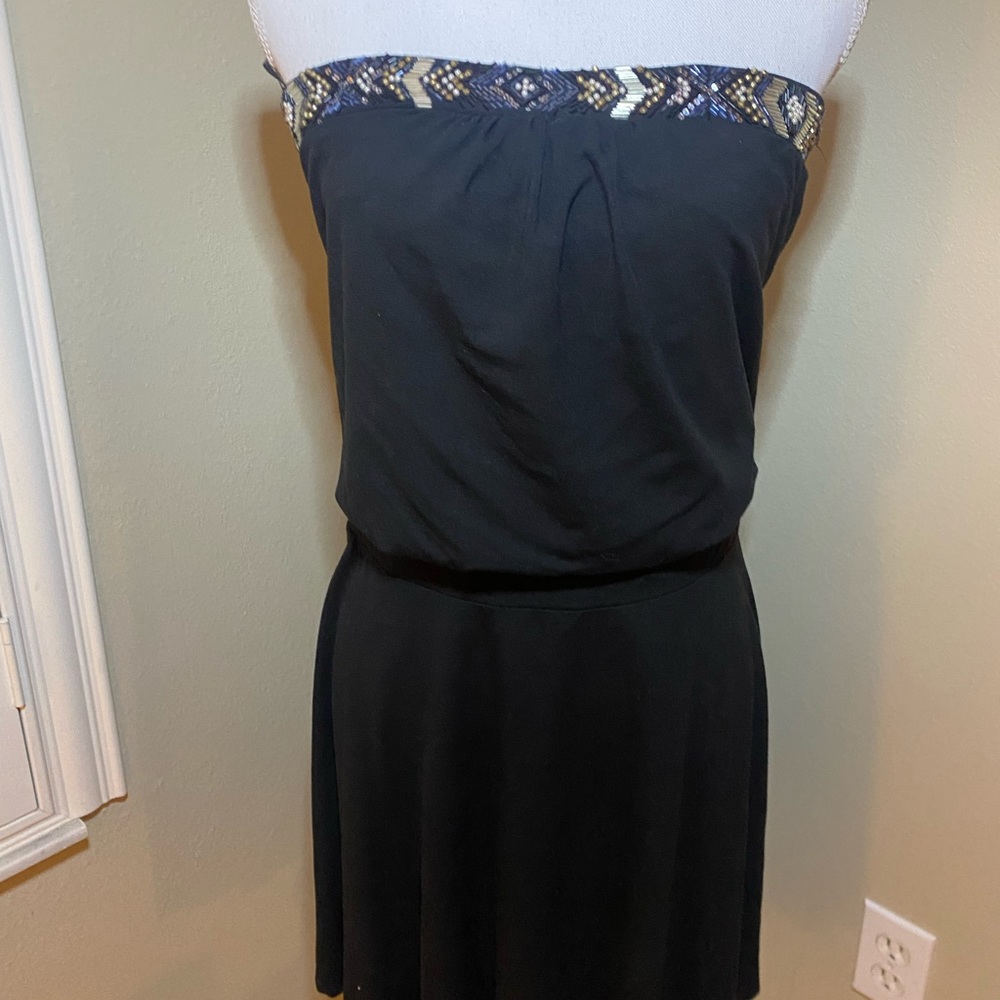 WHBM black strapless dress M  beaded band at top